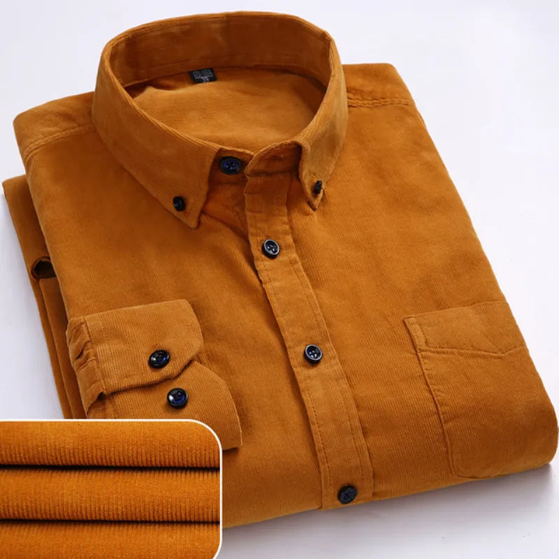 100% Cotton Men's Corduroy Shirts Long Sleeve Casual Regular Fit Business Dress Shirts  Man Comfortable Pocket Clothes 7XL 6XL