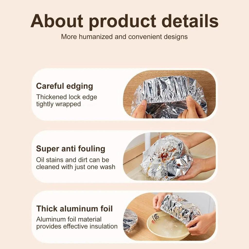 Easy Use Quick Cover Reusable Multi-Size Aluminum Foil Food Covers Eco-Friendly Kitchen Bowl and Dish Storage Lids No-Mess Home Use