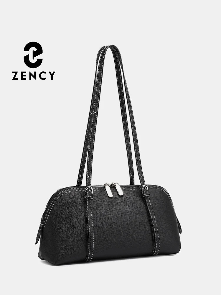 Zency Women's Genuine Leather Underarm Bag Simple Fashion Bags Luxury Double Straps Shoulder Handbag Roomy Crossbody for Work