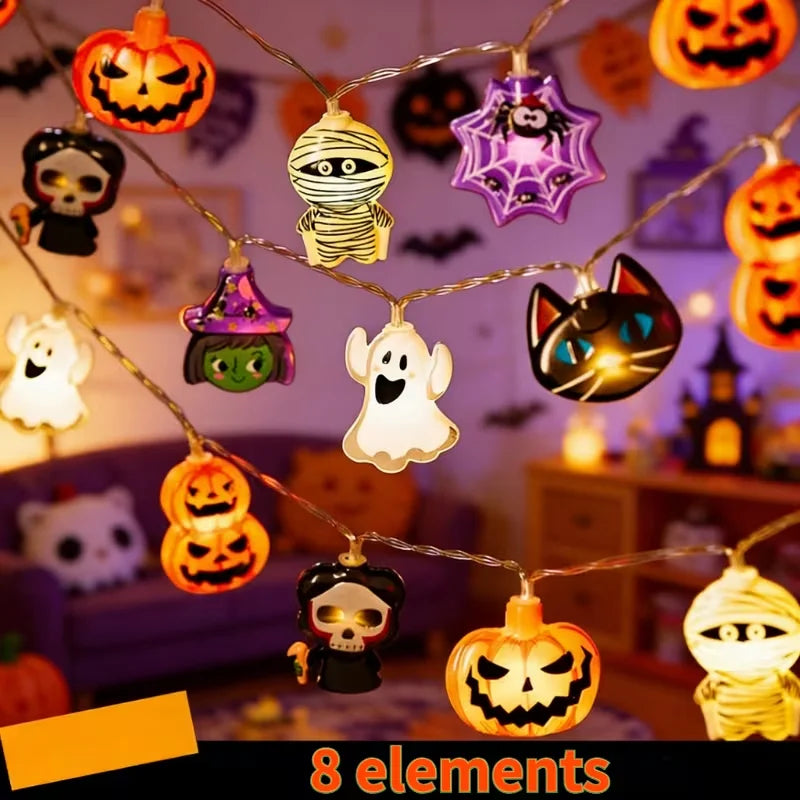 10/20 LED Halloween Lichterkette Geist Kürbis Mumie Skelett Spinne Feenlicht Batteriebetrieben für Party Gruselhaus Deko