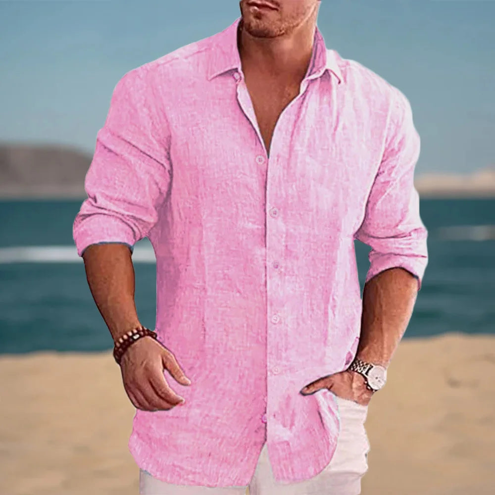 Autumn Hot Sale Men's Long Sleeve Shirt Cotton Linen Breathable Solid Color Casual Style Plus Size Dailywear Men's Linen Shirt