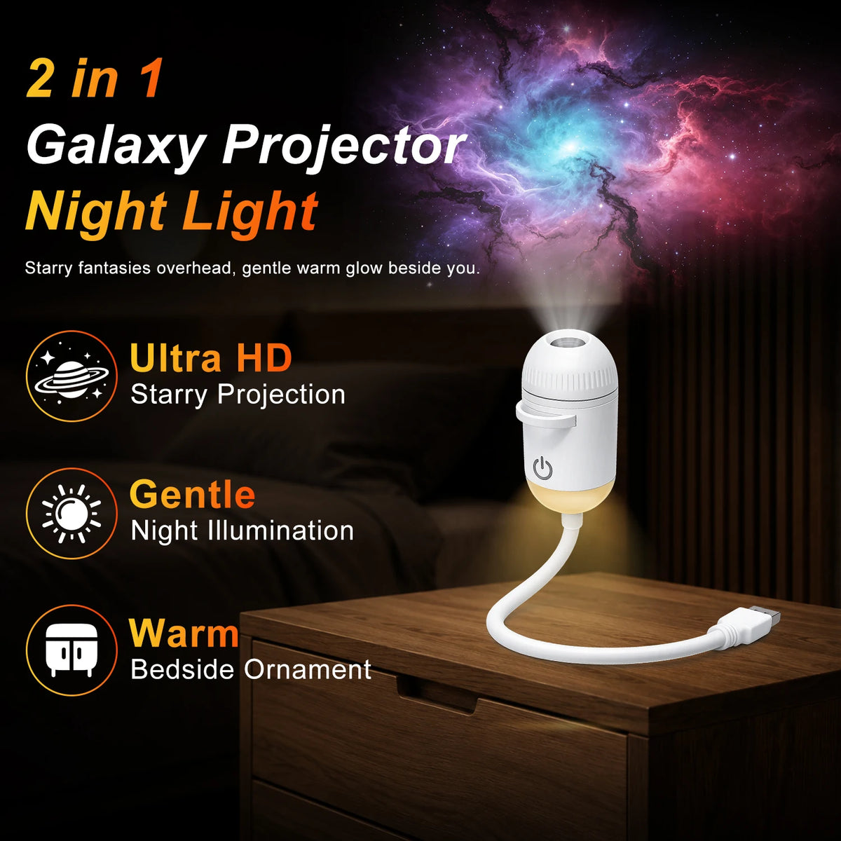Salange 2-in-1 USB Galaxy Projektor Nachtlicht Sternenhimmel Projektor Lampe Manueller Fokus Für Urlaubsatmosphäre/Foto-Szenarien