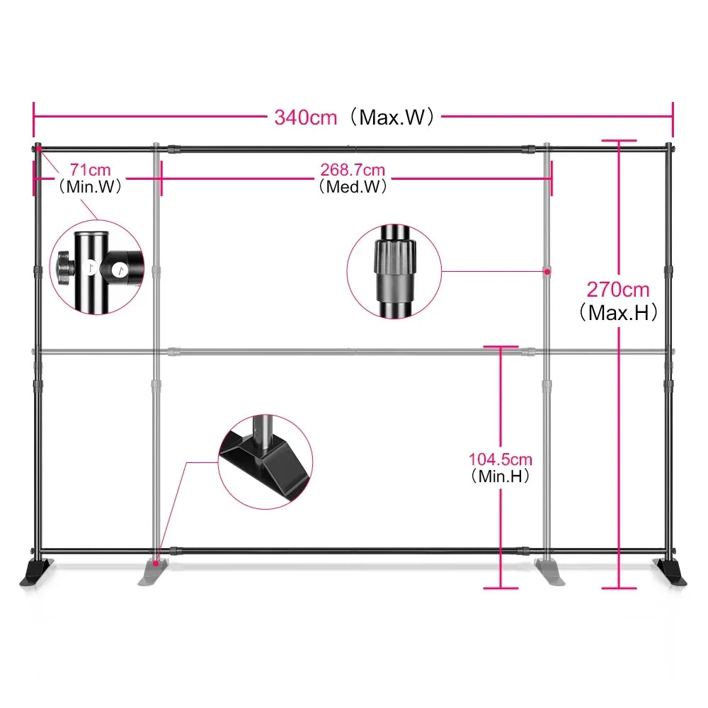 2.4x3M Versatile Heavy Duty Backdrop Stand Photo Frame Photography Wedding Birthday Decoration School Photographic Backdrop Party