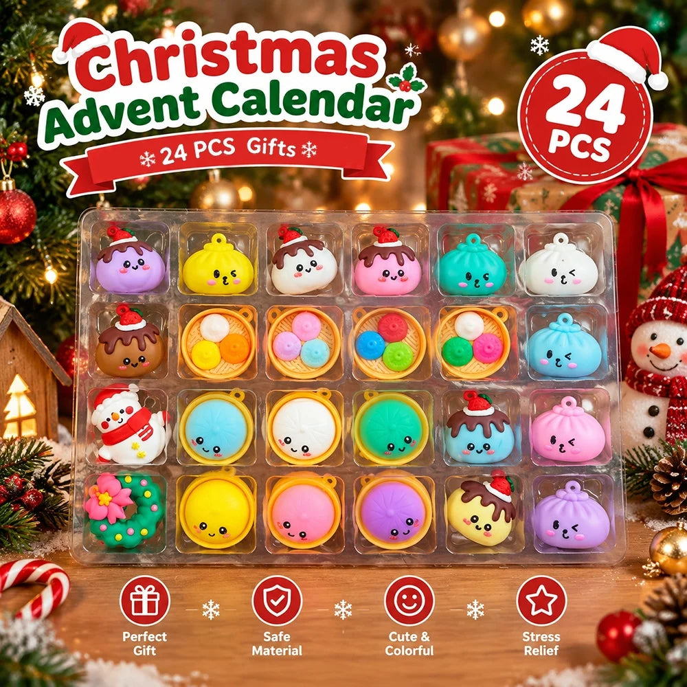 24pcs Dumpling Christmas Ornaments Advent Calendar, 3D Hanging Decor, Santa Snowman, Family Christmas Gift