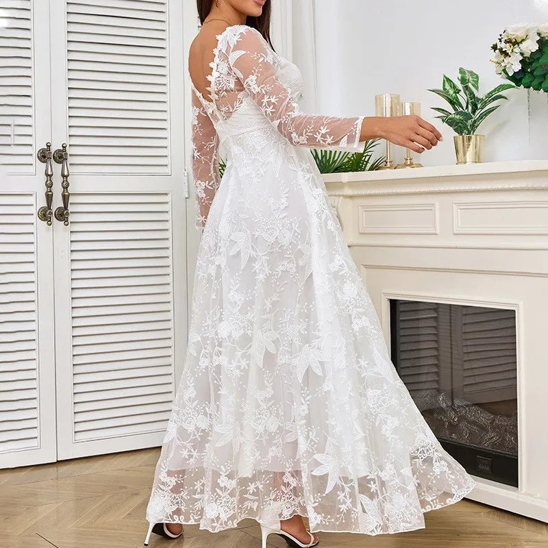 Abito lungo in pizzo da donna