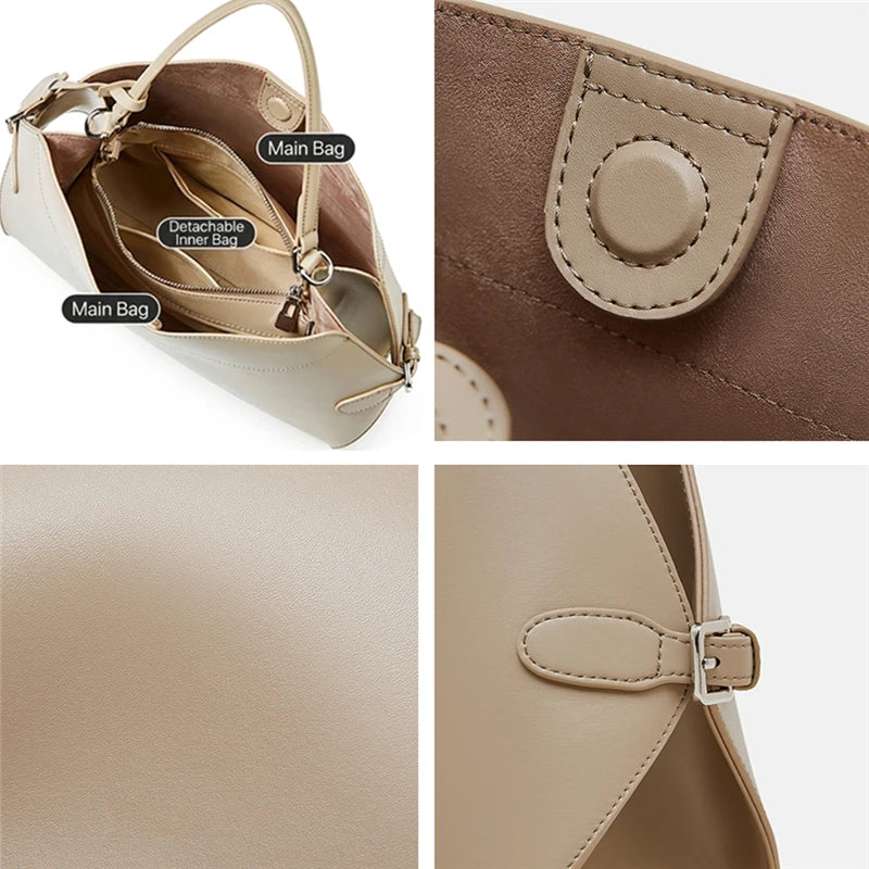 HIFASHION Medium Genuine Leather Shoulder Bag Women Elegant Top Handle Purses Daily Commuter Crossbody Luxury Ladies Handbags