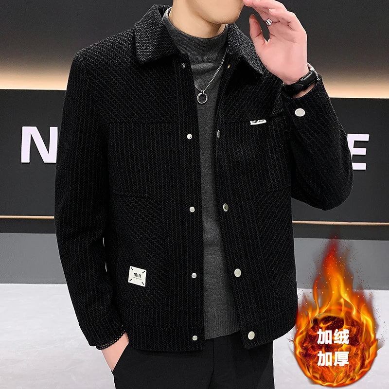 Winter Men's Woolen Jackets High-quality Casual Wool Blends Coat Plus Plush Thick Warm Business Social Overcoat Men Clothing