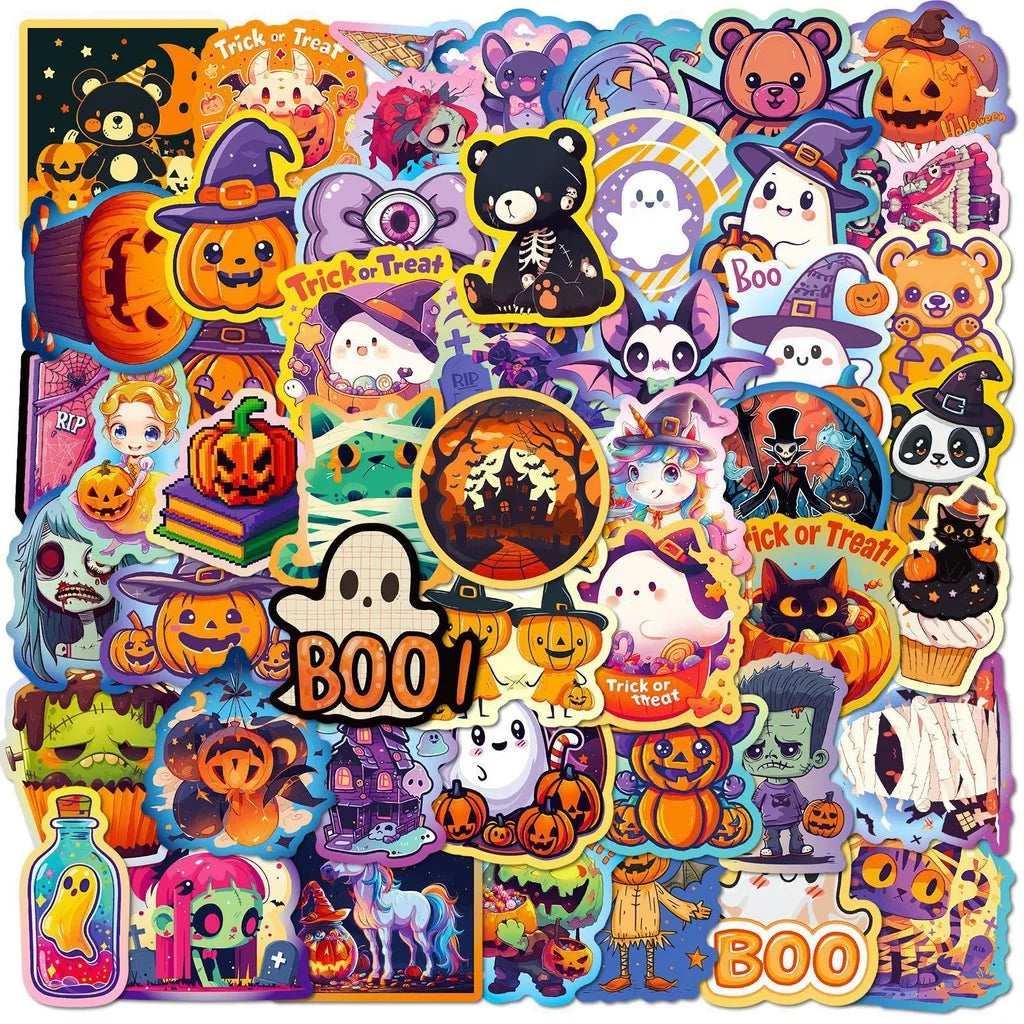 50 pegatinas de grafiti de Halloween: diseños de calabaza, murciélago y castillo para decoración de equipaje DIY (Tienda Anime Worlds)