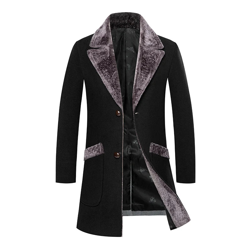 High-quality, fashionable, cool, trendy and versatile men's mid-length woolen collar casual woolen coat