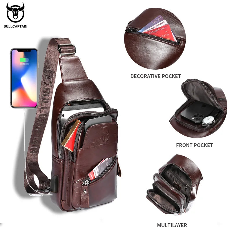 BULLCAPTAIN XB127 Genuine Leather Chest Bag