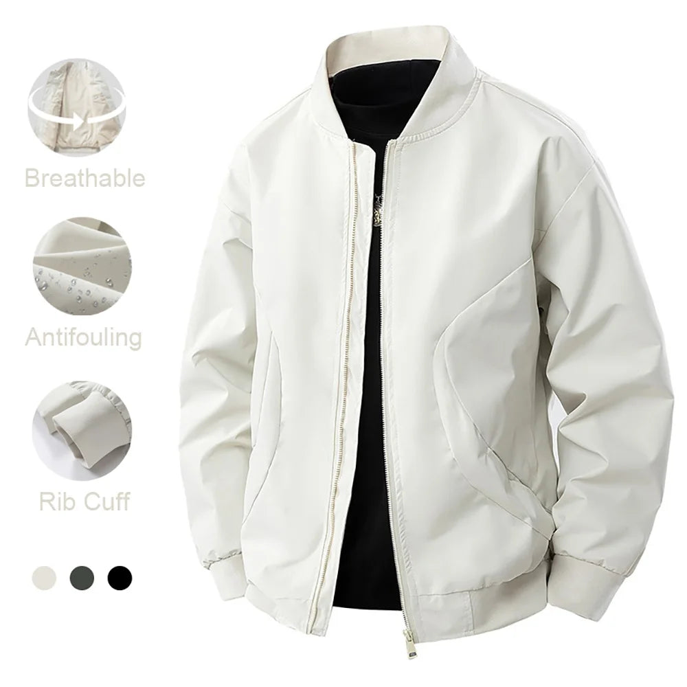 Spring New Men's Bomber Jacket Solid Color Pocket Zipper Fashion Baseball Jacket Simple Style Stand Collar Casual Streetwear