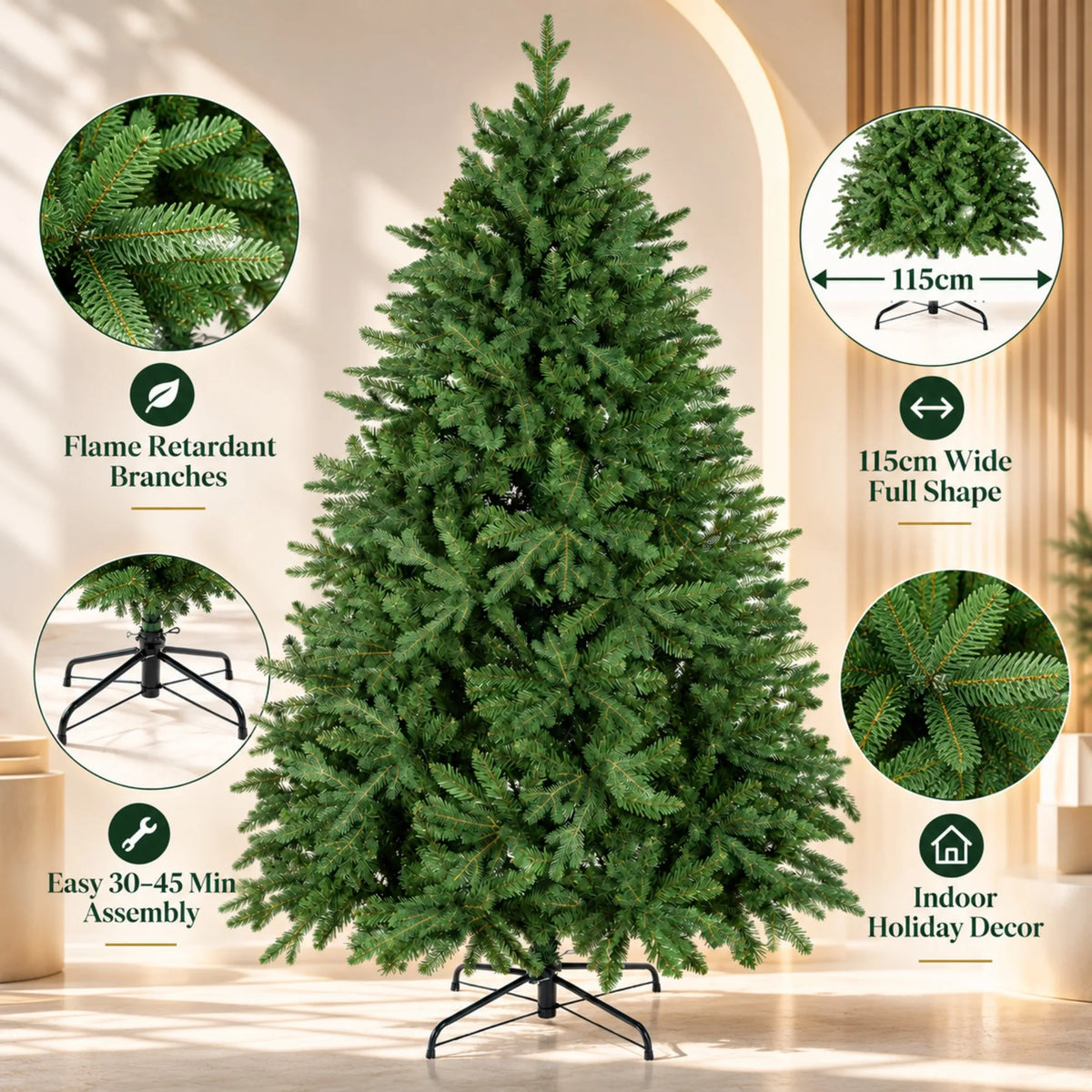 180cm Artificial Christmas Tree with 3026 Tips Realistic Nordic Pine Look Full Green Xmas Tree with Hinged Branches Flame Retardant Plastic Needles Foldable Steel Stand for Indoor Holiday Home Decor