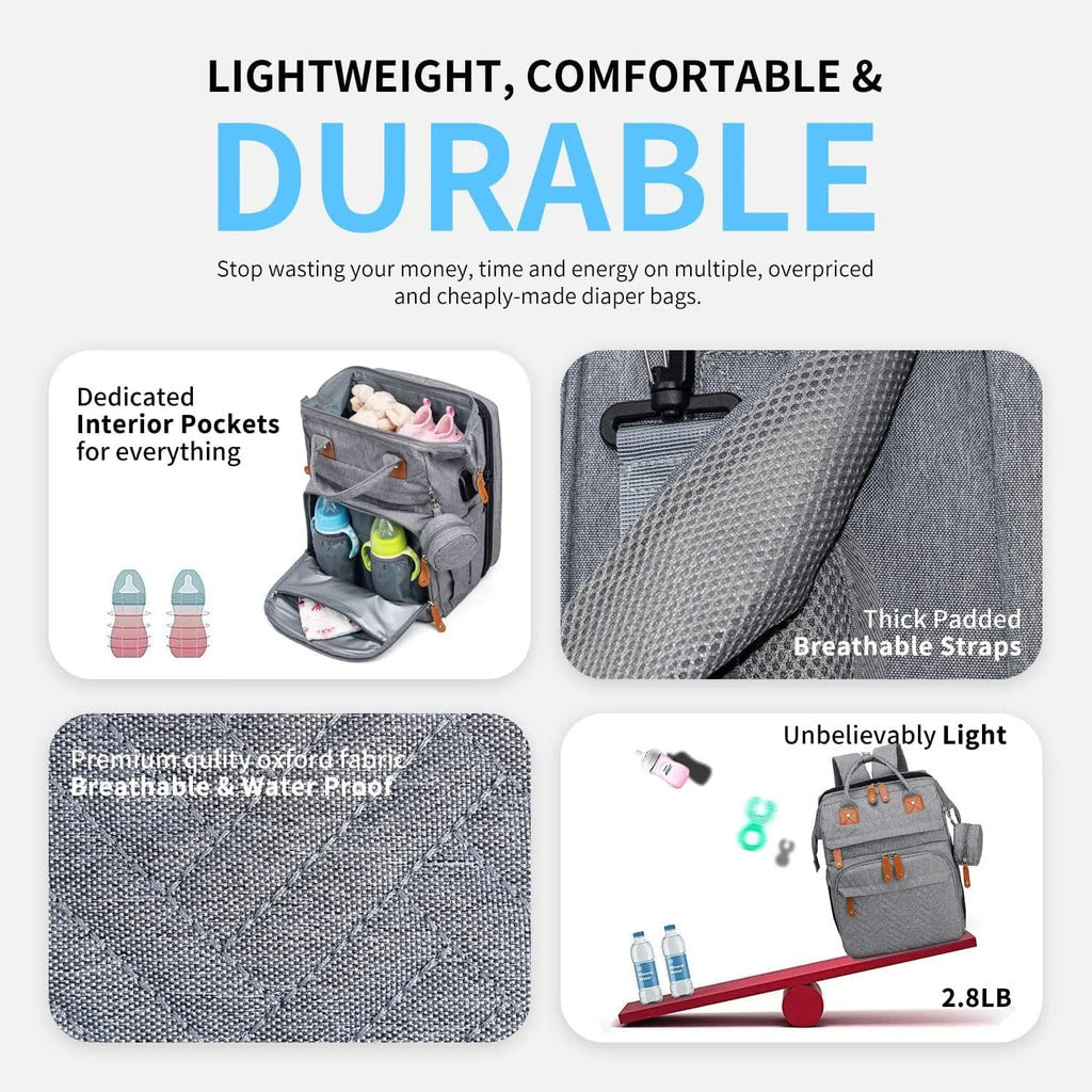 Backpack changing bag with folding cot
