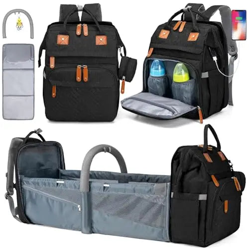 3 In 1 Diaper Bag Backpack Foldable Baby Bed Waterproof Travel Bag with USB Charge Diaper Bag Backpack with Changing Bed 3 Types