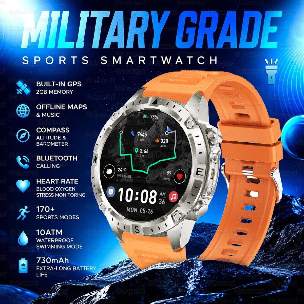 GPS Outdoor Smartwatch with Compass and Offline Map Feature