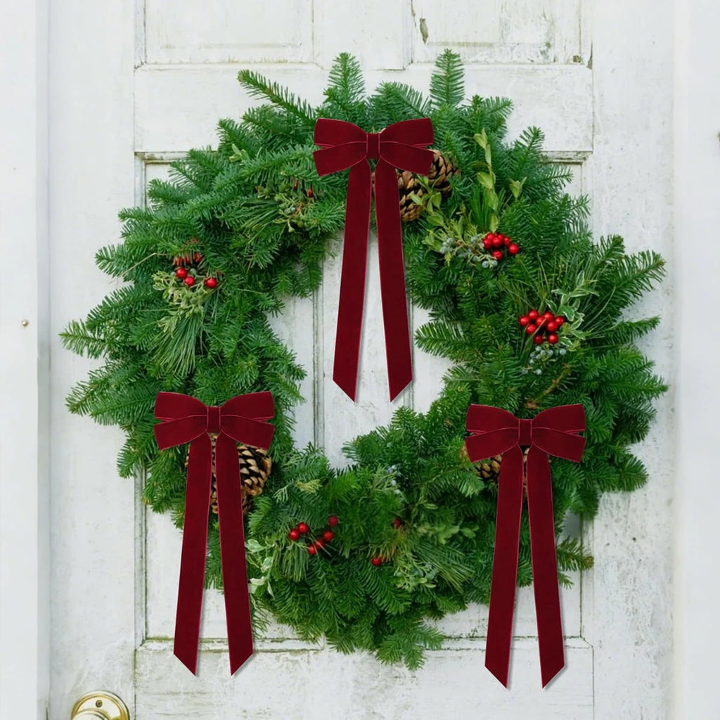 12pcs Burgundy Velvet Bows for Christmas Tree Decoration – Festive Holiday Garland Ties Soft Fabric Ribbons Holiday Decorations