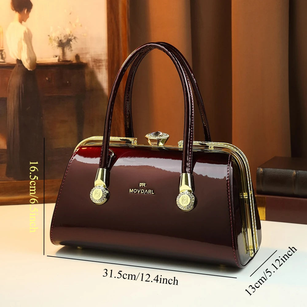 2026 New Retro Lacquer Leather Diamond Set Handbag, Banquet Wedding Shoulder Bag