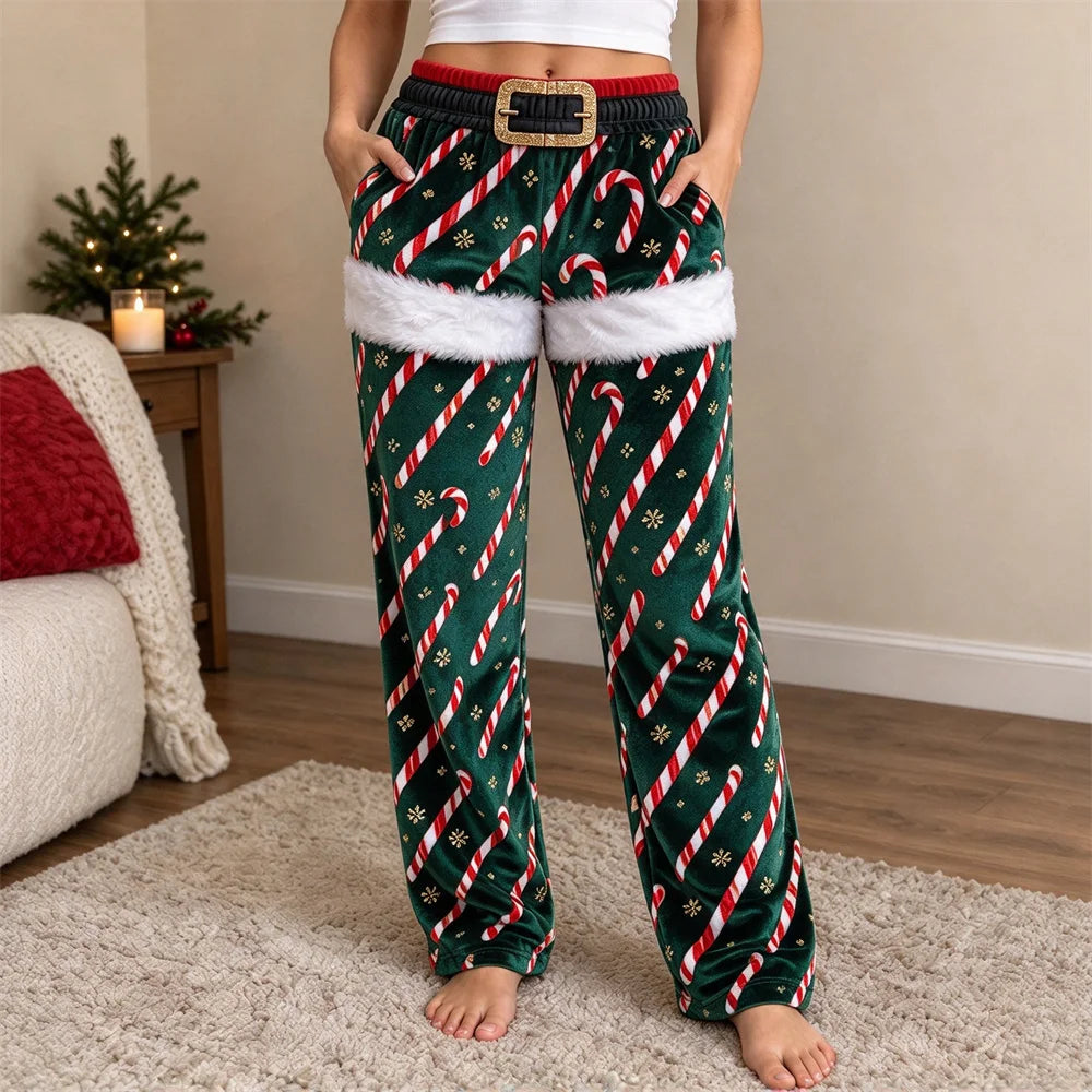 Weihnachtliche Damen-Haushosen mit weitem Bein