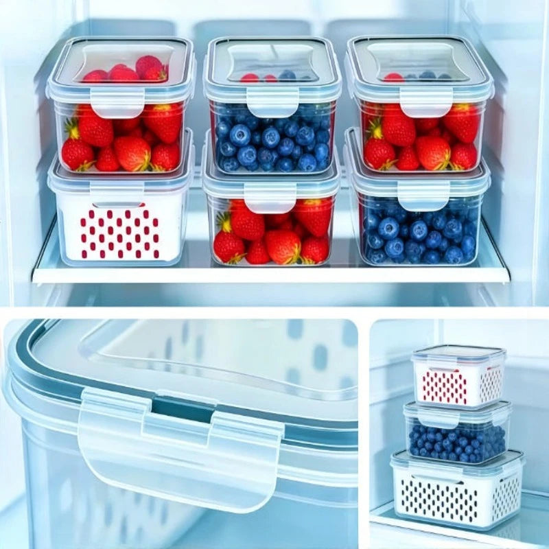 Lot de 6 contenants de grande capacité pour le rangement des fruits au réfrigérateur avec passoire amovible, garde les fruits rouges frais plus longtemps
