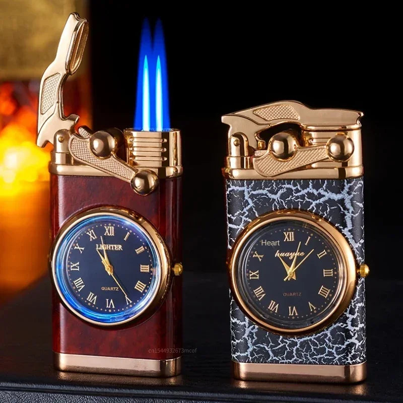 Wind - Leichtes Feuerzeug, Uhr, sanfter Rauch, Outdoor-Jet, Doppelrohr, kleine Werkzeuge, Zigarettenzubehör, Fackel-Feuerzeug