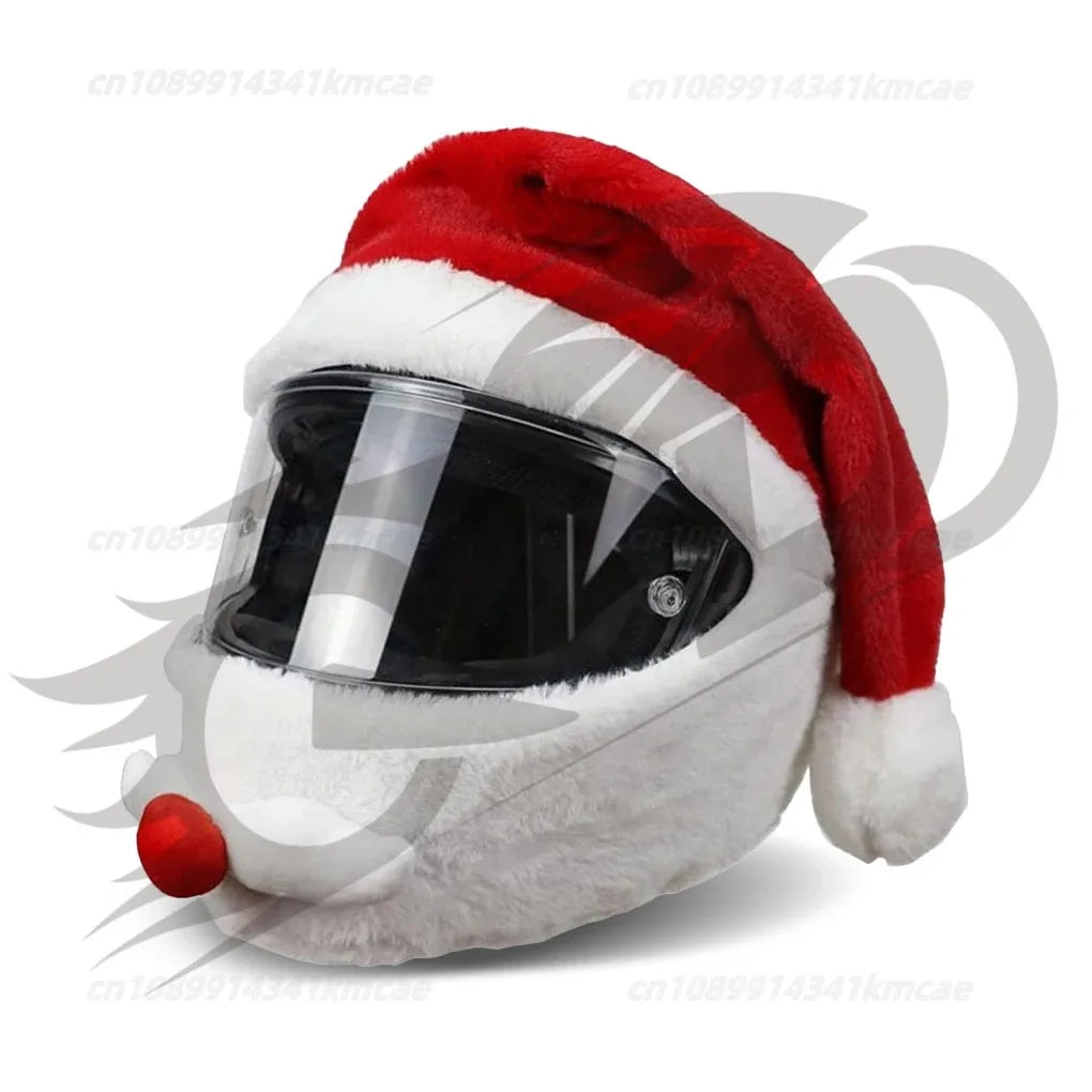 Universal Motorcycle Christmas Helmet Cover Cartoon Elk Santa Claus Fluffy Plush Set Christmas Cosplay Splicing Head Cover
