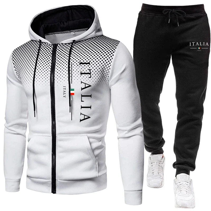 Beliebter Herren-Trainingsanzug für Herbst und Winter mit Kapuzenjacke mit Reißverschluss und Jogginghose, urbaner lässiger Sportanzug für tägliches Training