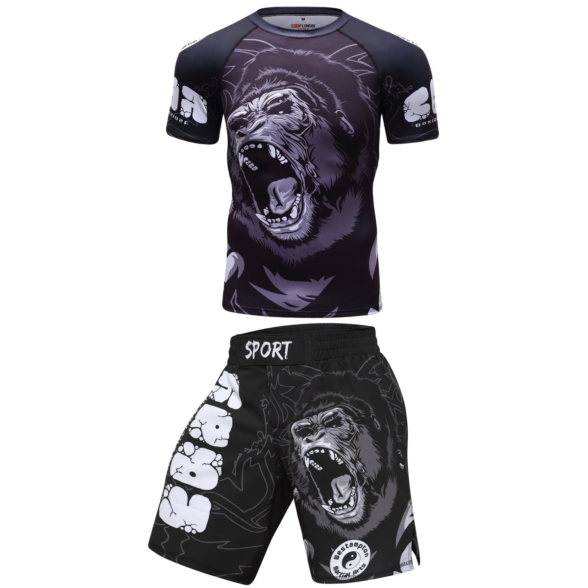 2 PCS Sports Suit Bjj Jiu Jitsu Gi Rashguard+MMA Shorts Muay Thai Pants Cool Boxing Grappling Wear Gym Fitness Running Clothes