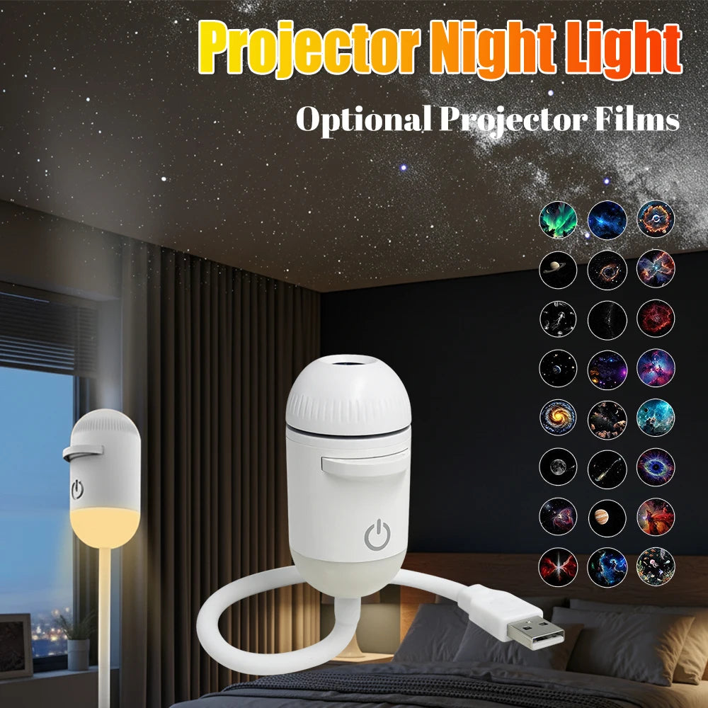 USB Mini Galaxy Sternenprojektor Stern mit Multi-Projektionsfolien Sternenhimmlische Weltraum-Atmosphäre Nachtlicht Kinder Auto Heimdekoration