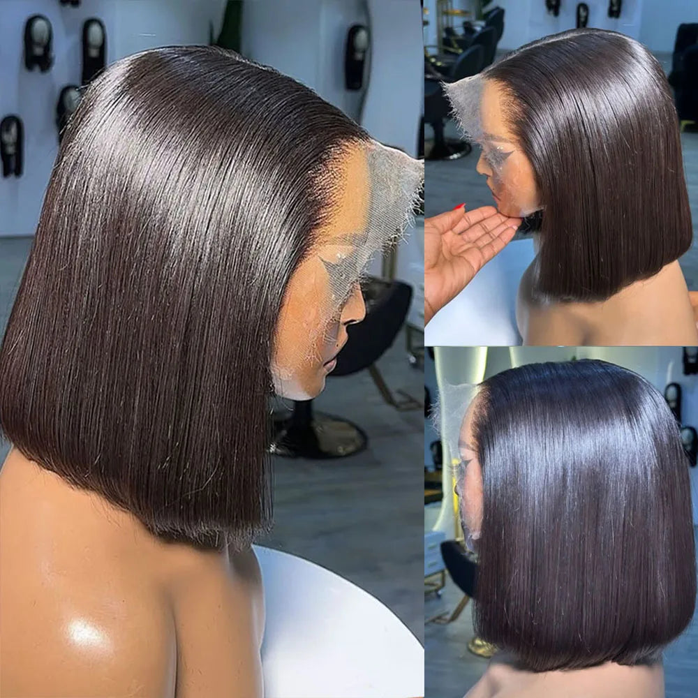 13X4 Bob Wig Bone Straight Bob Wig Lace Front Human Hair Wigs For Women Transparent Lace Frontal Wig Natural Wig 6X4 Glueless Wig Human Hair