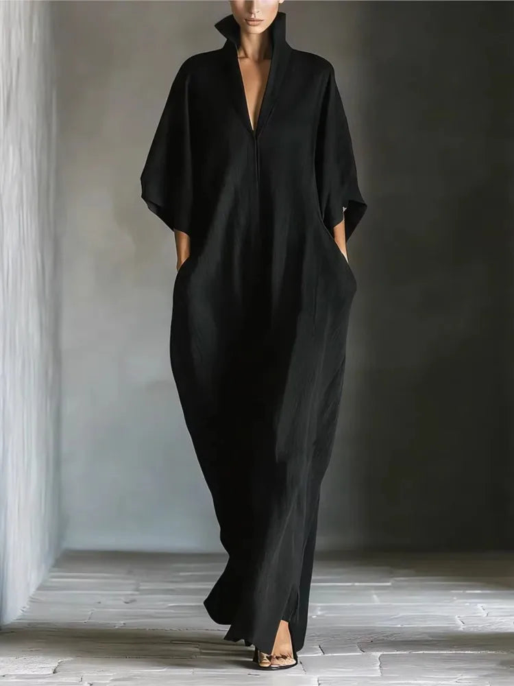 Midi dress with V-neck and pockets