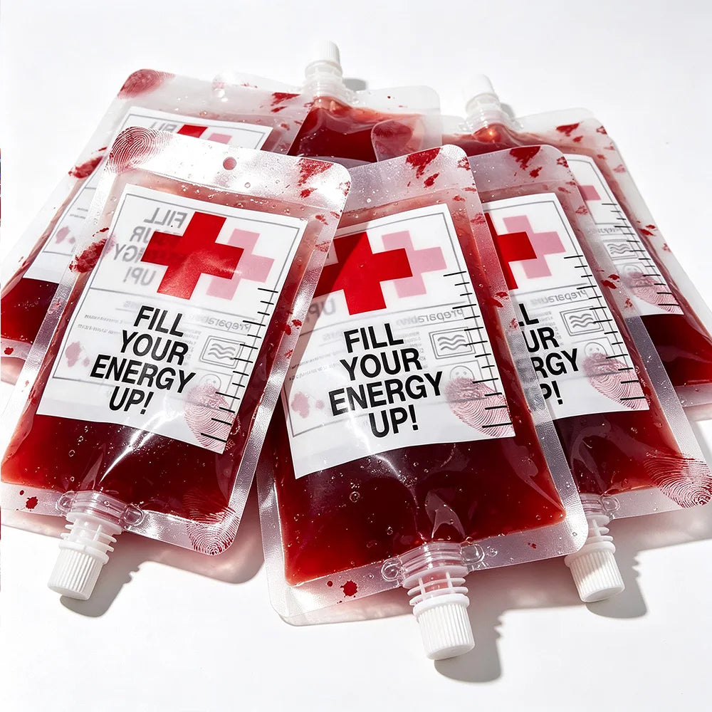 10–50-Piece Halloween Blood Drink Bags, 250 ml Reusable Drink Pouches for Halloween Party Cosplay Decorations