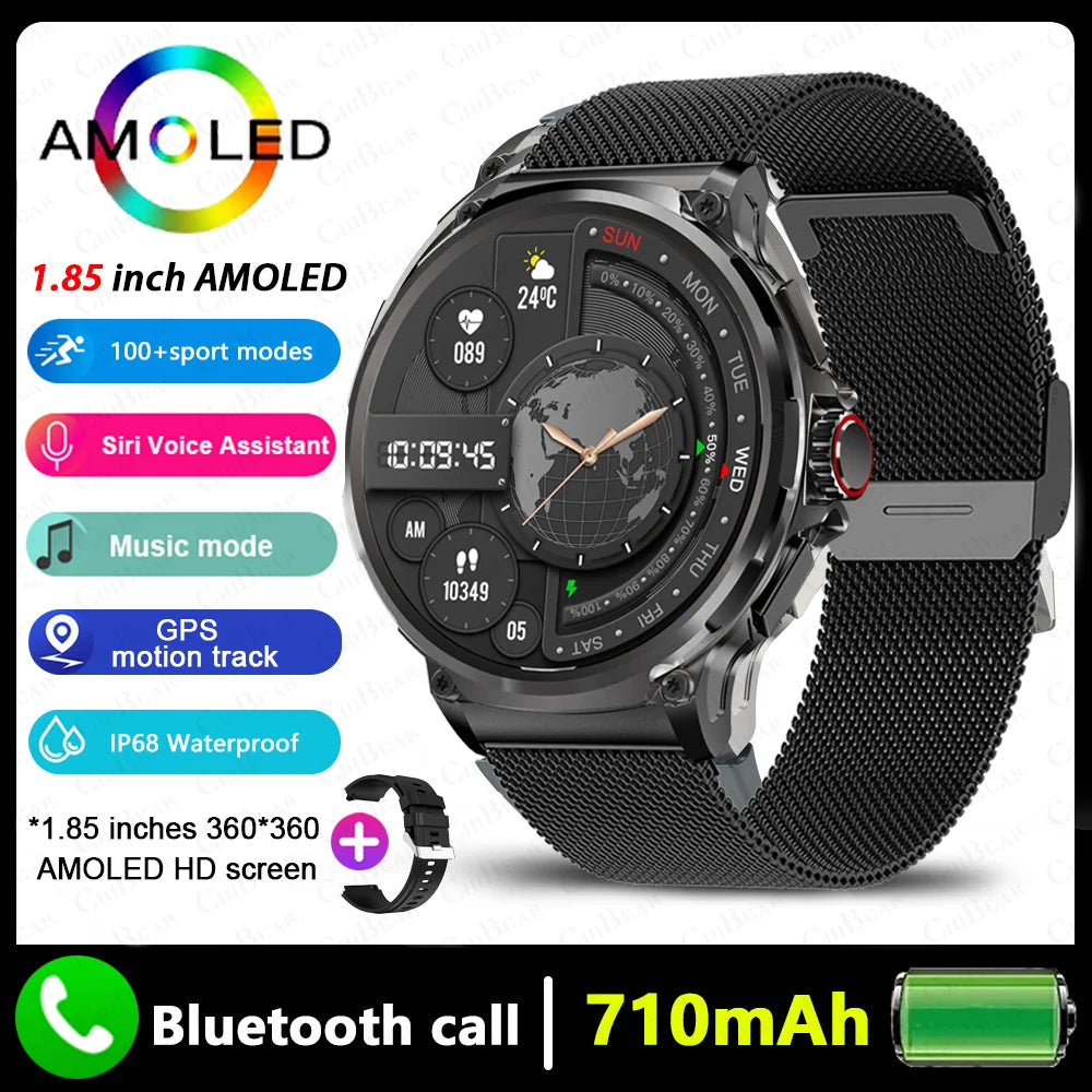 2026 New Men GPS Track Smart Watch 1.85 Inch Ultra HD AMOLED Screen 710 Mah Battery Bluetooth Call Smartwatch For Android IOS