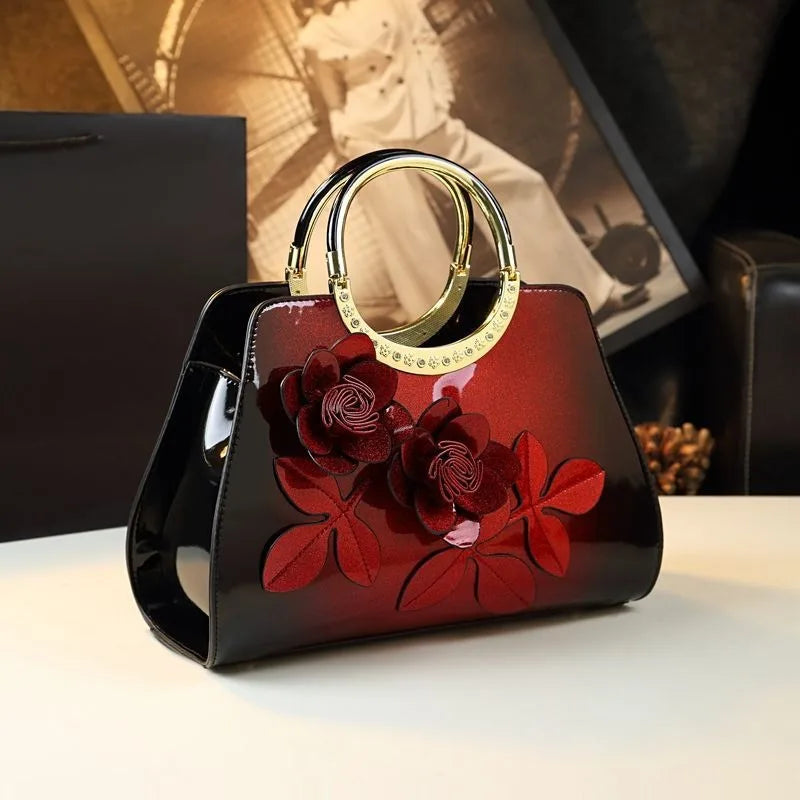 Light Luxury and Versatile Bag, 2026 New Fashion Patent Leather Flower-Patterned Elegant Women's Handbag