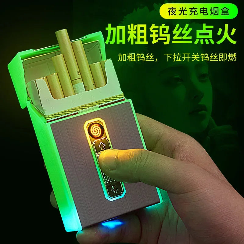 Waterproof Illuminated Cigarette Case with Lighter, Multifunctional Case, Coarse Cigarettes, Holds 20
