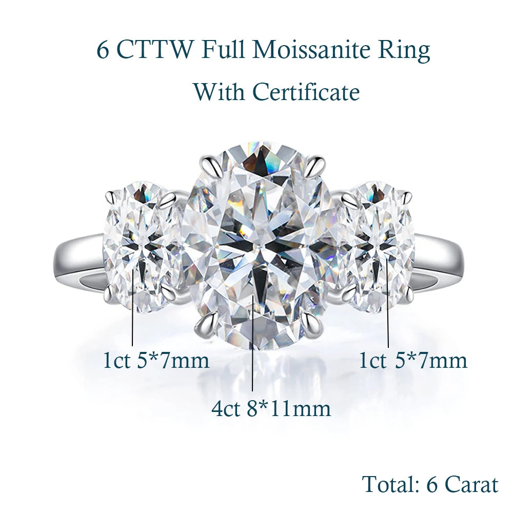 Anello in argento 925 con moissanite a taglio ovale