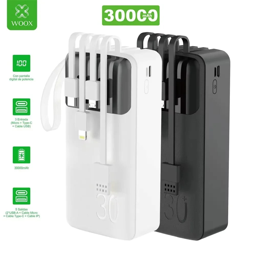 10000Mah/20000Mah/30000Mah Sichere Qualitäts-Powerbank mit LED-Digitalanzeige, tragbare externe Batterie für die Stromversorgung im Freien, ausreichend für Handy/Tablet, mit 4 Kabeln + USB-Typ-C/USB-A-Anschlüssen