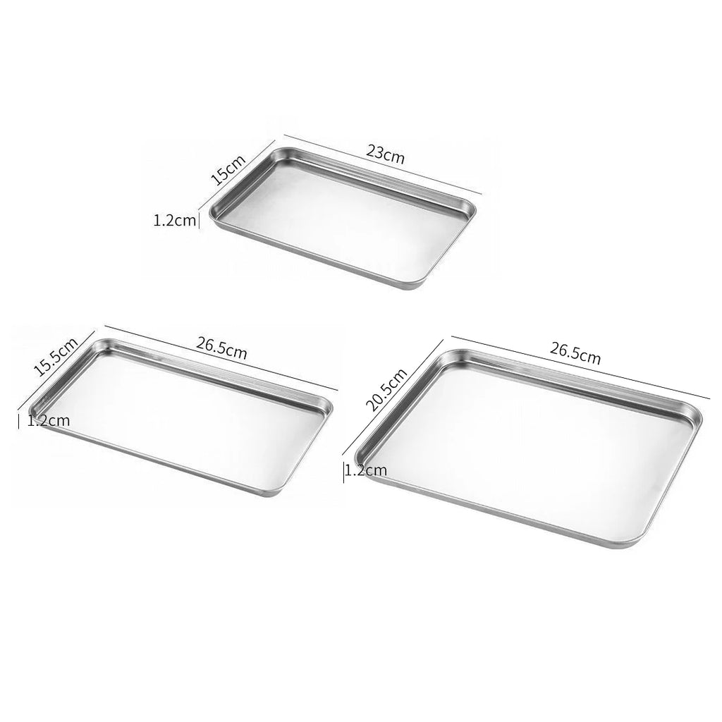 Vassoio rettangolare in acciaio inox per noodle di riso, piatti fatti in casa, organizer per dispense, vassoio per buffet, piatto da portata in metallo.