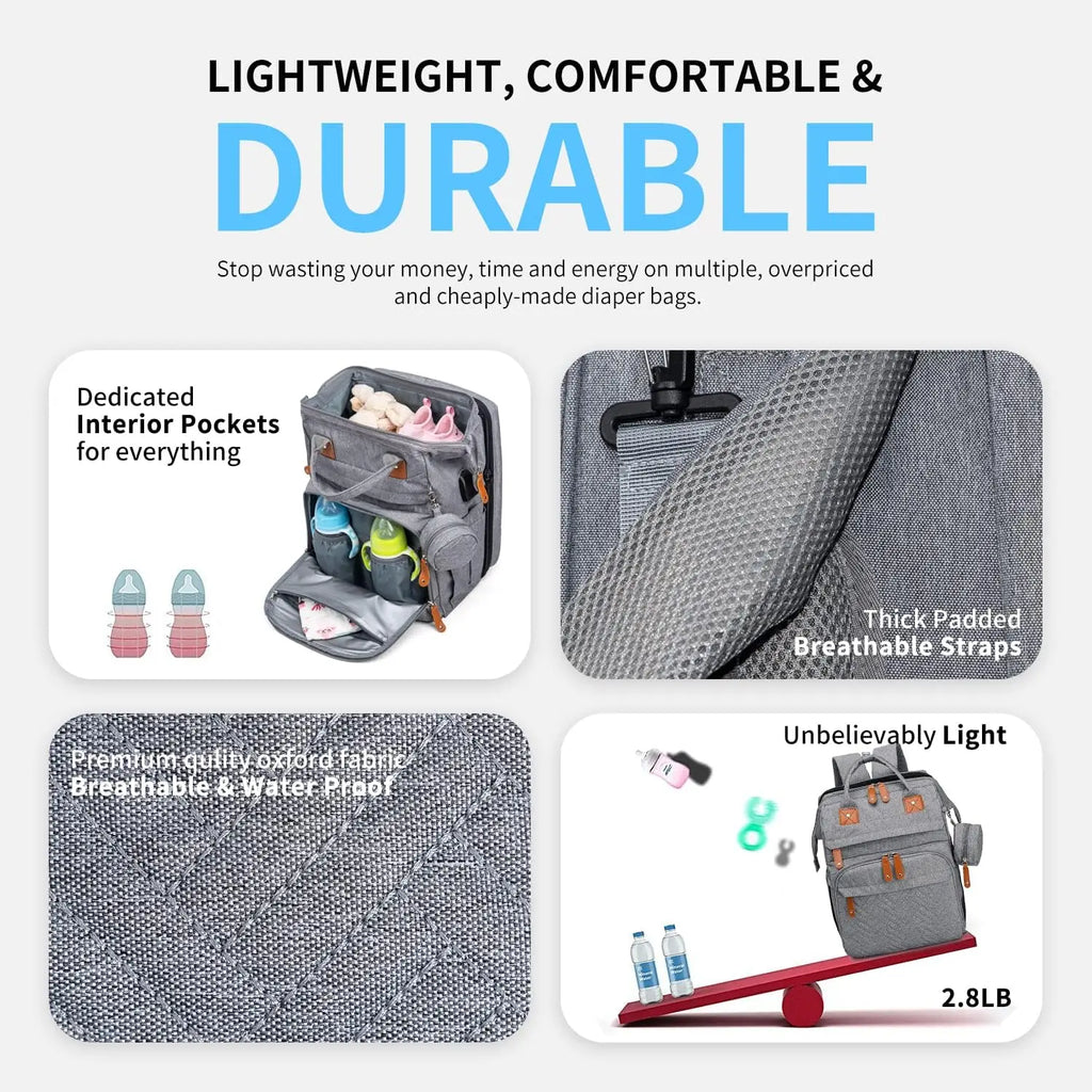3 In 1 Diaper Bag Backpack Foldable Baby Bed Waterproof Travel Bag with USB Charge Diaper Bag Backpack with Changing Bed 3 Types