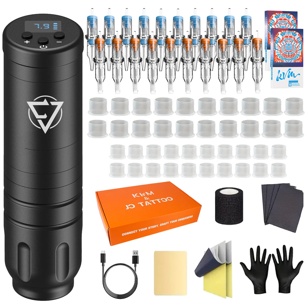 Kit de stylo de tatouage sans fil rotatif KVM, machine à tatouer sans fil, kit pour maquillage permanent, matériel de tatouage