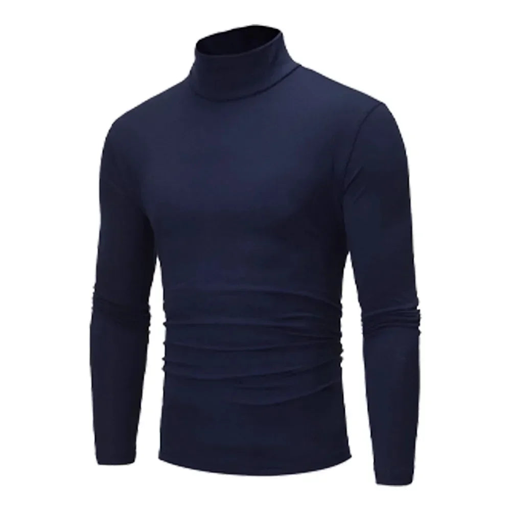 Autumn Spring Men's Bottoming Turtleneck Tops Slim Fit High Elastic Pullover Solid Color Stretchy Tees Basic Male Costume