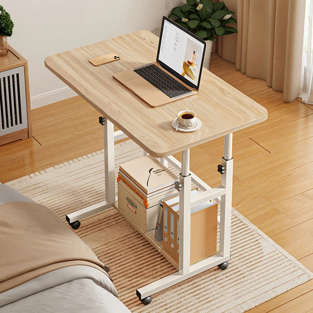 Voltsify Mobile Over-Height Adjustable Mobile Table Overbed Desk with Shelves, Wheels, and Laptop Tray Stand