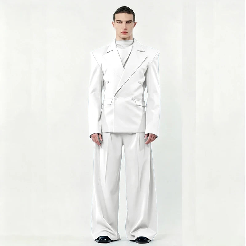 Chic Loose Men's Suits 2 Pieces Jacket Pant Sets Double Breasted Peak Lapel Special Customize Male Clothing Fashion Stylish 2025