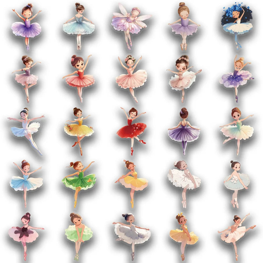 50 pegatinas de bailarina, adecuadas para decorar diarios, fundas de teléfono, cajas de almacenamiento, maletas, pegatinas de PET impermeables
