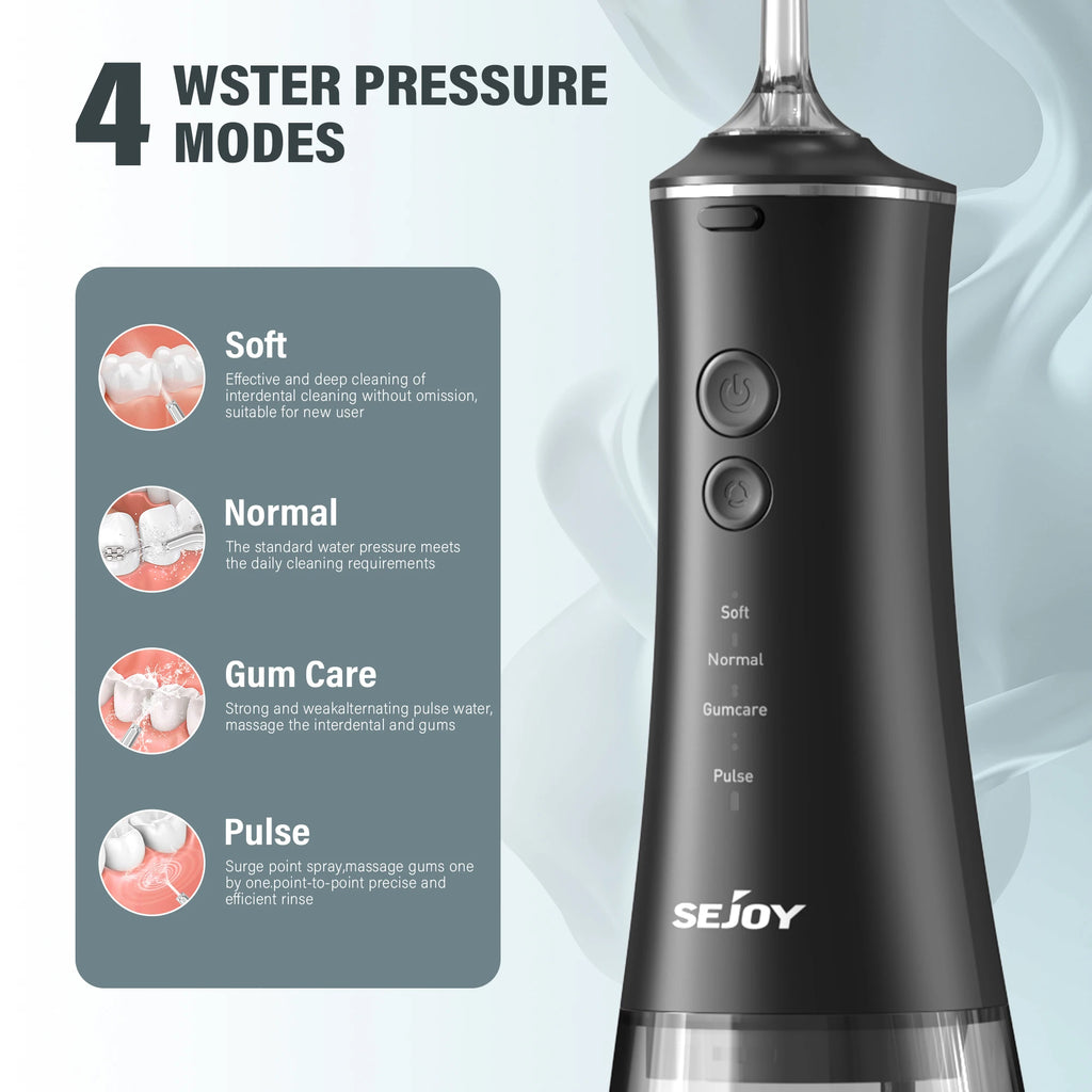 Hydropulseur dentaire SEJOY pour le blanchiment des dents, réservoir portable de 230 ml, 5 modes, 8 embouts, appareil de nettoyage pour la maison
