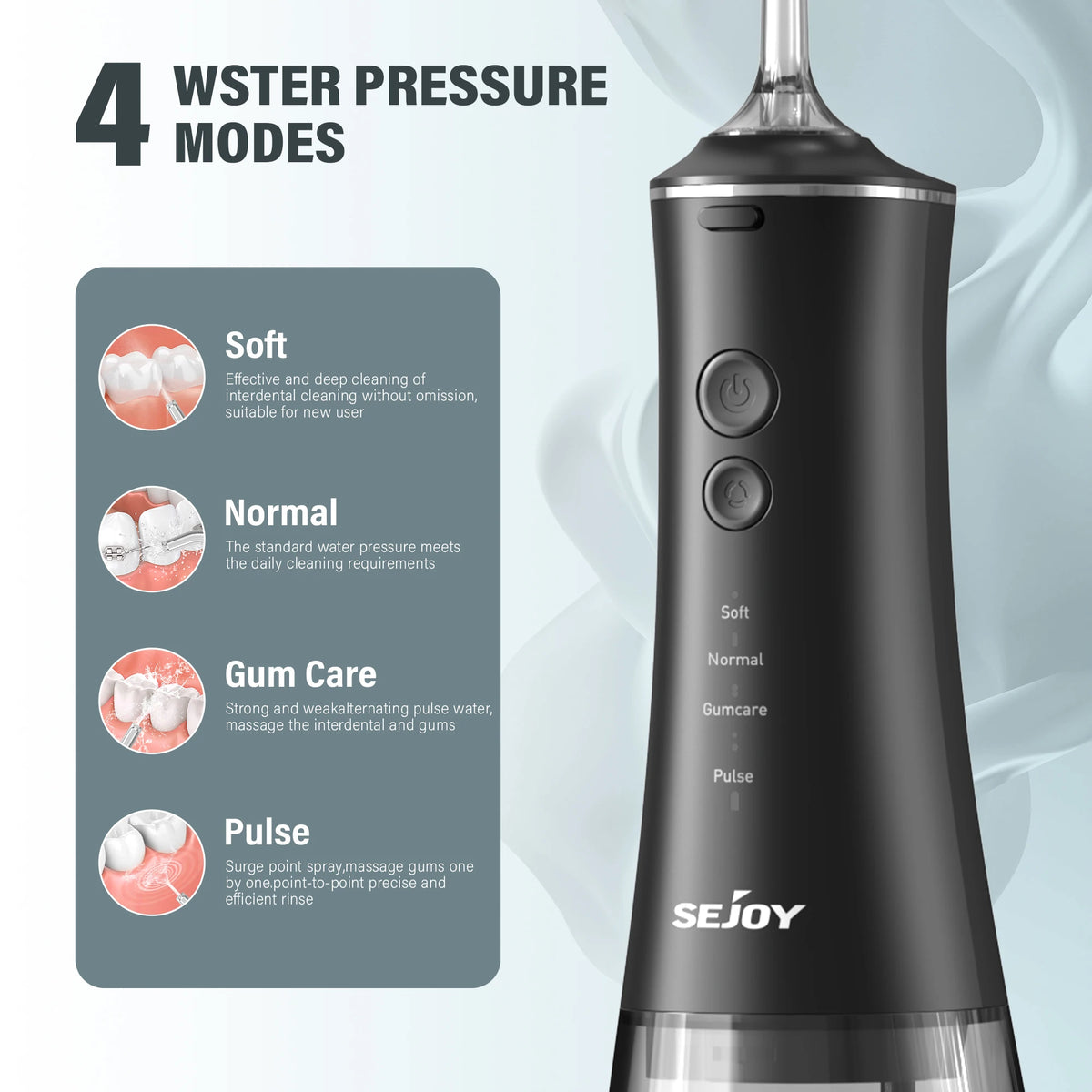 Hydropulseur dentaire SEJOY pour le blanchiment des dents, réservoir portable de 230 ml, 5 modes, 8 embouts, appareil de nettoyage pour la maison