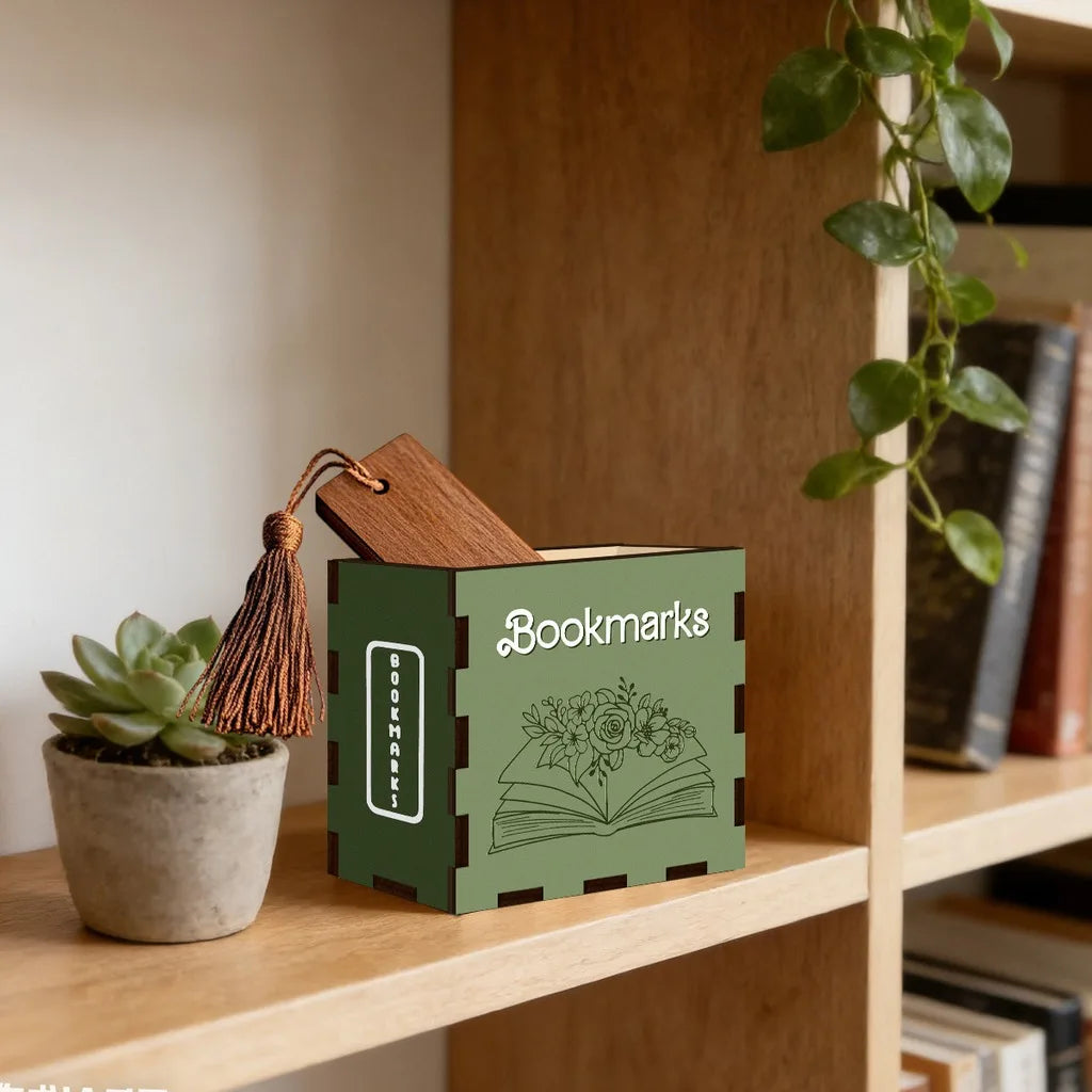 Wooden Book-Shaped Bookmark Storage Box
