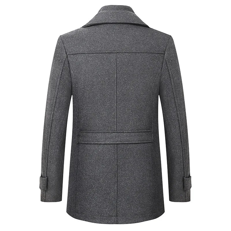 2026 Autumn Winter Men's Double Collar Woolen Coat Medium Length Style Casual Cotton Thickened Warm Outdoor Pure Color Coat