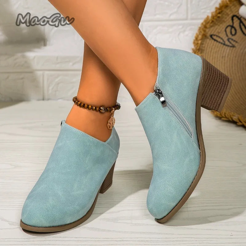 Women's Booties 2025 Autumn Suede Chelsea Boots Fashion Women's Size 43 Platform Boots Side Zipper Heeled Ankle Boots Women's Boots