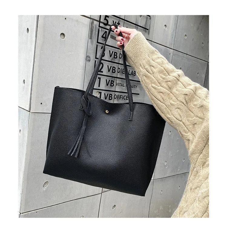 Big Black Shoulder Bags for Women Large Hobo Shopper Bag Solid Color Quality Soft Leather Crossbody Handbag Lady Travel Tote Bag