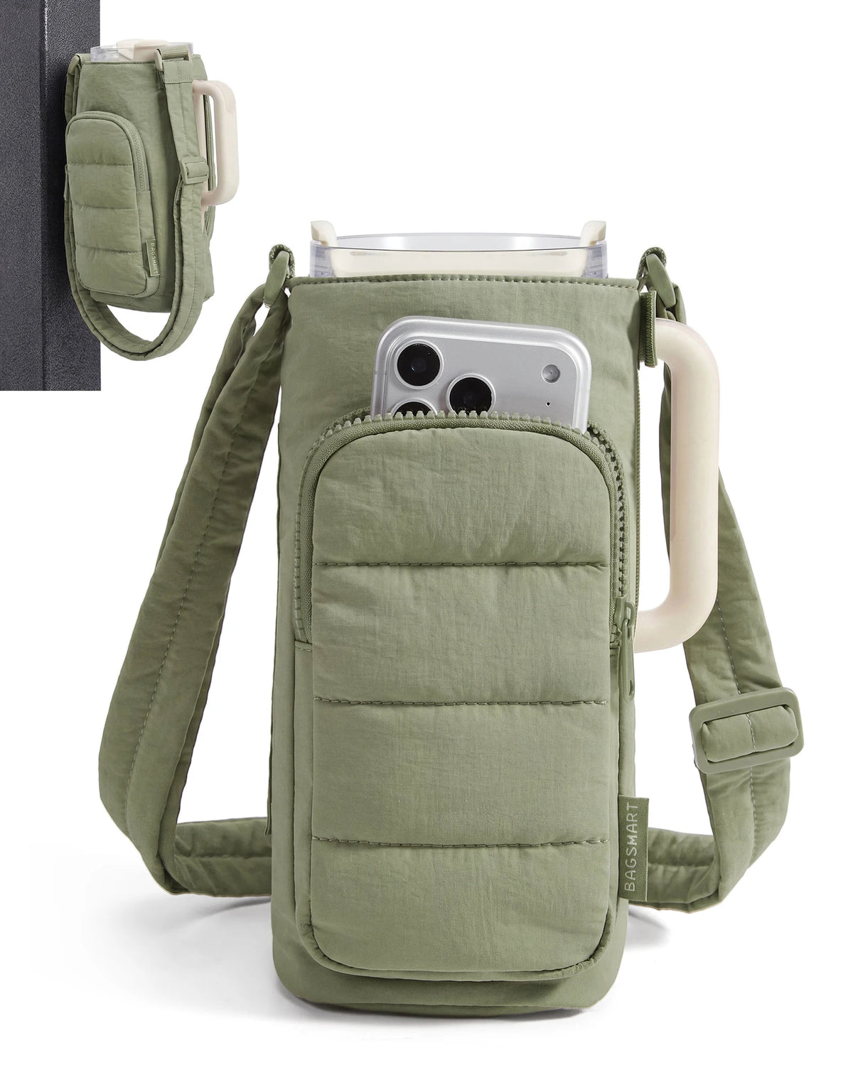 BAGSMART Magnetic Water Bottle Holder with Strap Gym Lightweight Tumbler 40oz Drink Carrier Quilted Crossbody Bags for Women